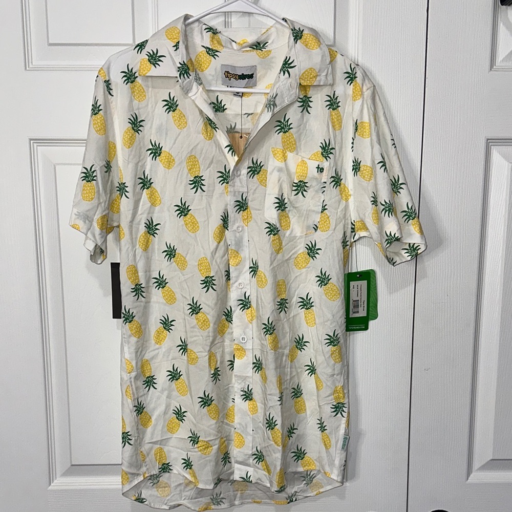 Tipsy Elves White Shirt with Yellow Pineapples